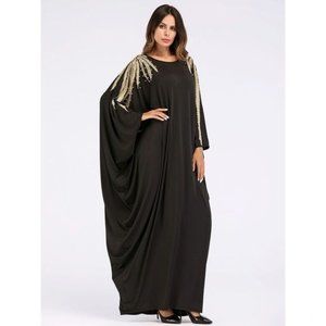 Muslim Hui Dubai Beaded Bat Sleeve Robe Plus Size Ladies Dress beach cover up